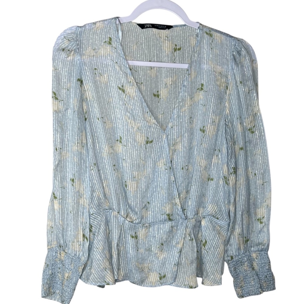 Zara Blue Wrap Peplum Blouse